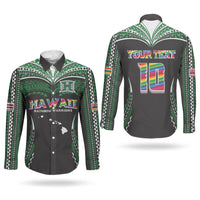 Custom Hawaii Rainbow Warriors Couples Matching Summer Maxi Dress and Long Sleeve Button Shirt Polynesian Motif Black Color