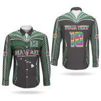 Custom Hawaii Rainbow Warriors Couples Matching Tank Maxi Dress and Long Sleeve Button Shirt Polynesian Motif Black Color