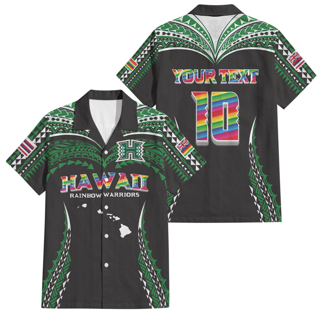 Custom Hawaii Rainbow Warriors Family Matching Long Sleeve Bodycon Dress and Hawaiian Shirt Polynesian Motif Black Color