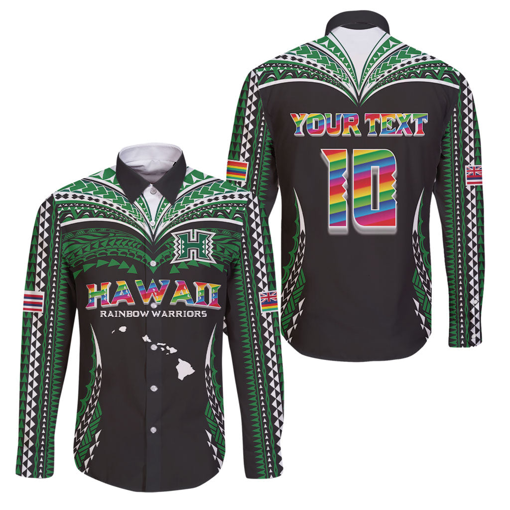 Custom Hawaii Rainbow Warriors Family Matching Mermaid Dress and Hawaiian Shirt Polynesian Motif Black Color