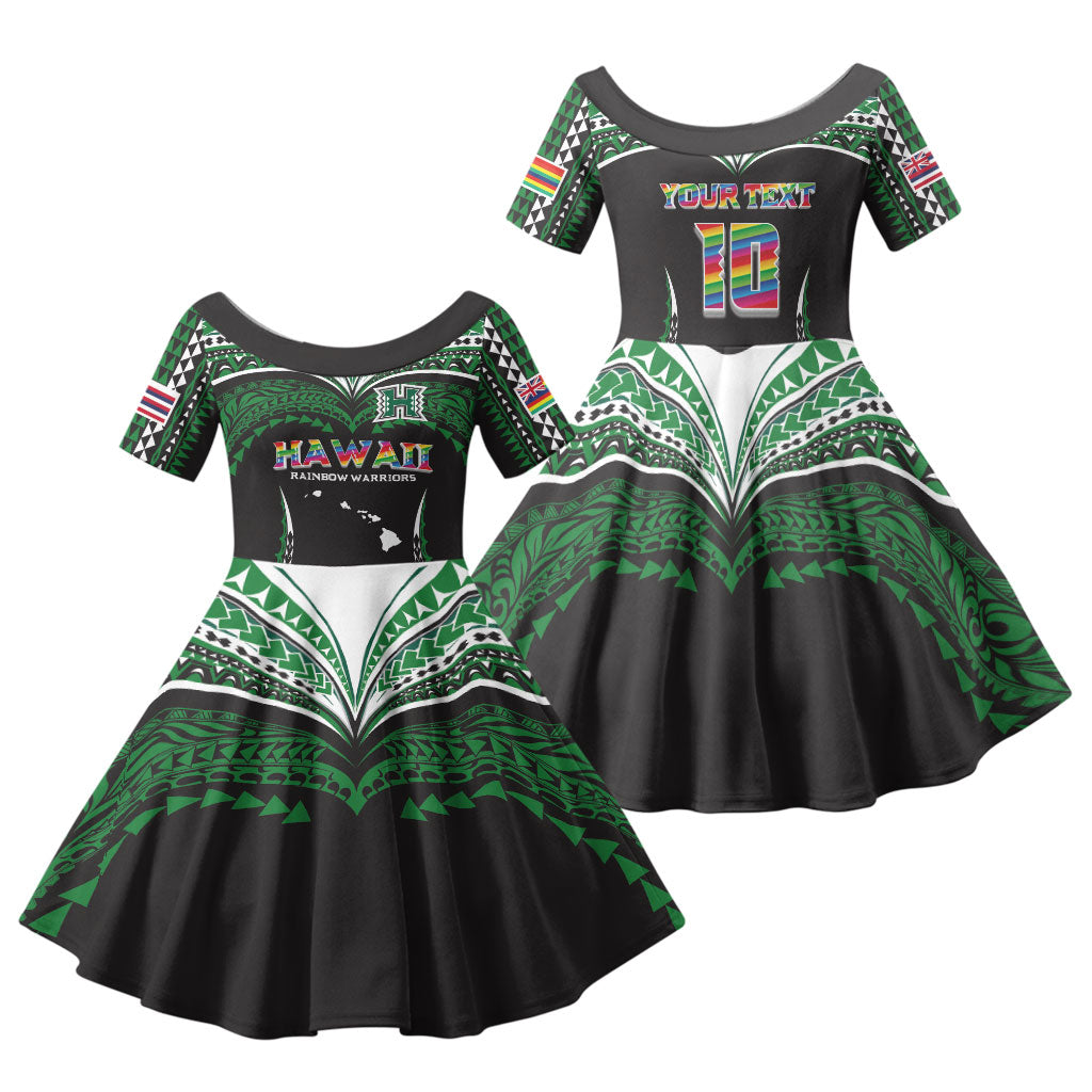 Custom Hawaii Rainbow Warriors Family Matching Puletasi and Hawaiian Shirt Polynesian Motif Black Color