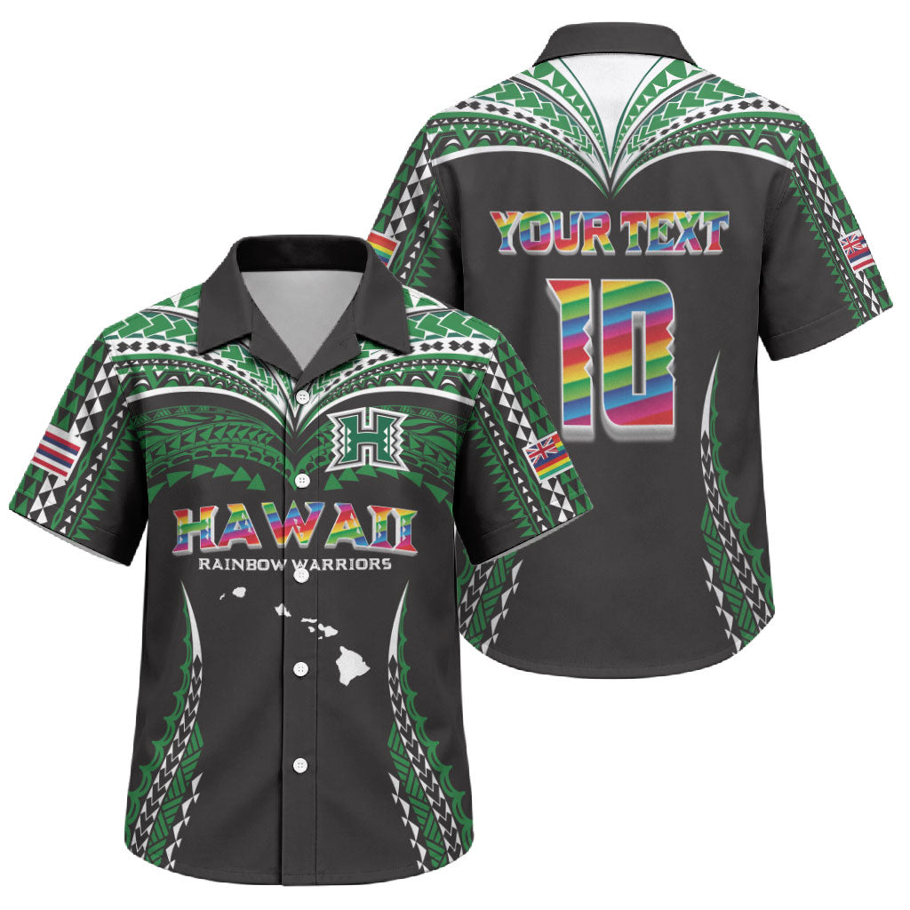 Custom Hawaii Rainbow Warriors Family Matching Puletasi and Hawaiian Shirt Polynesian Motif Black Color