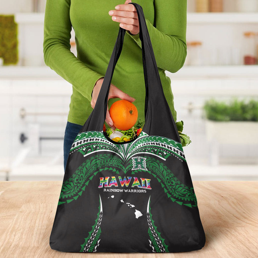 Hawaii Rainbow Warriors Grocery Bag Polynesian Motif Black Color