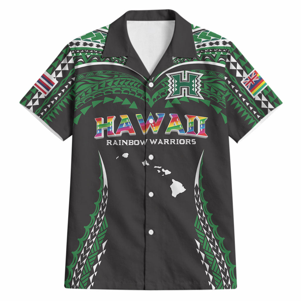 Custom Hawaii Rainbow Warriors Hawaiian Shirt Polynesian Motif Black Color