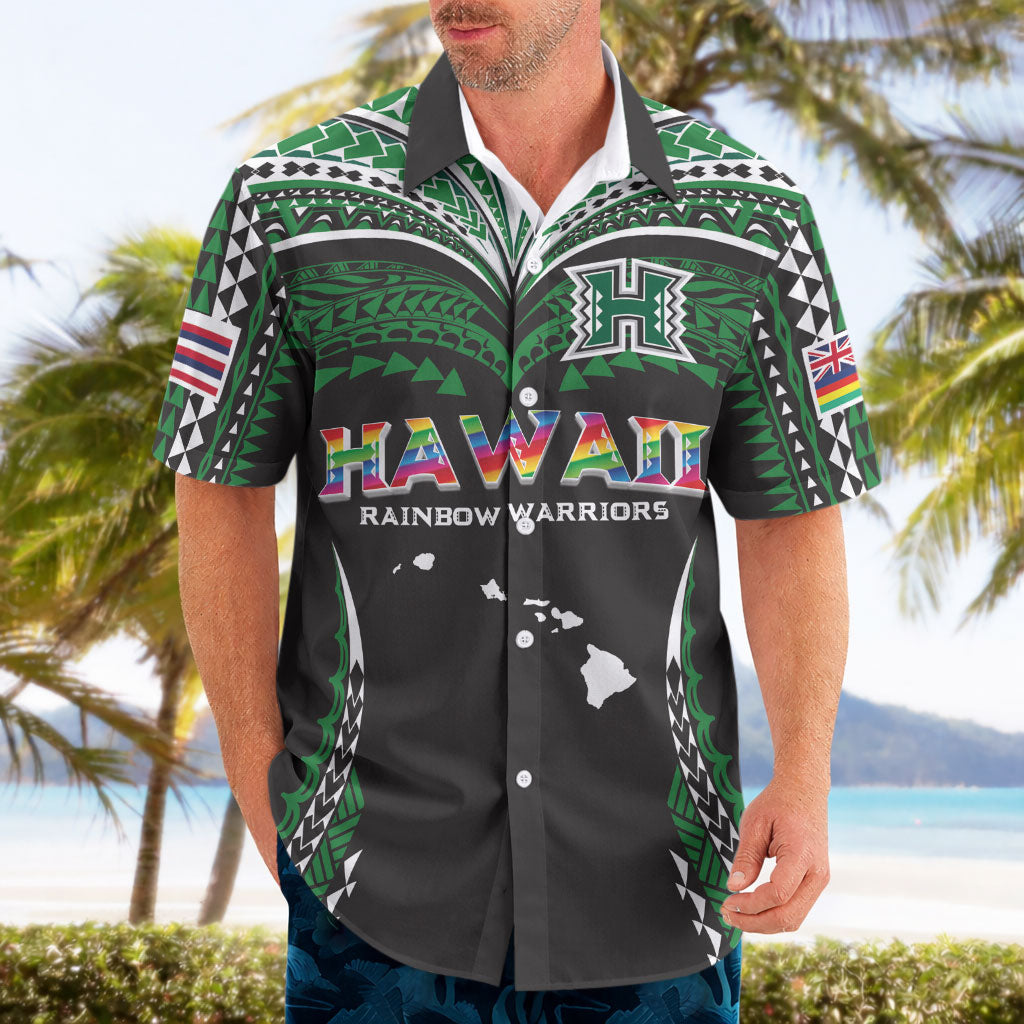 Custom Hawaii Rainbow Warriors Hawaiian Shirt Polynesian Motif Black Color
