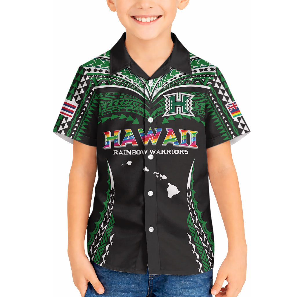 Custom Hawaii Rainbow Warriors Hawaiian Shirt Polynesian Motif Black Color