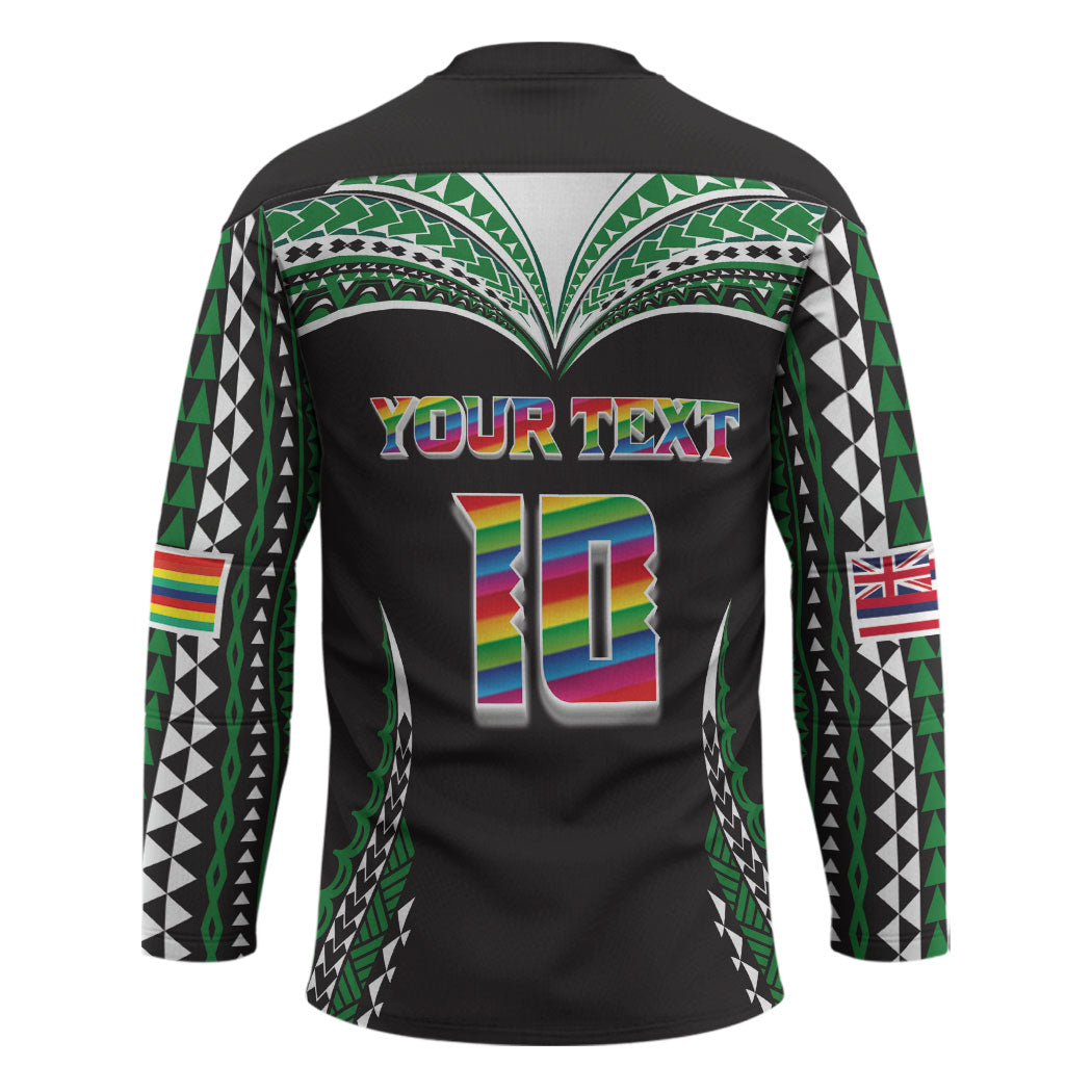 Custom Hawaii Rainbow Warriors Hockey Jersey Polynesian Motif Black Color