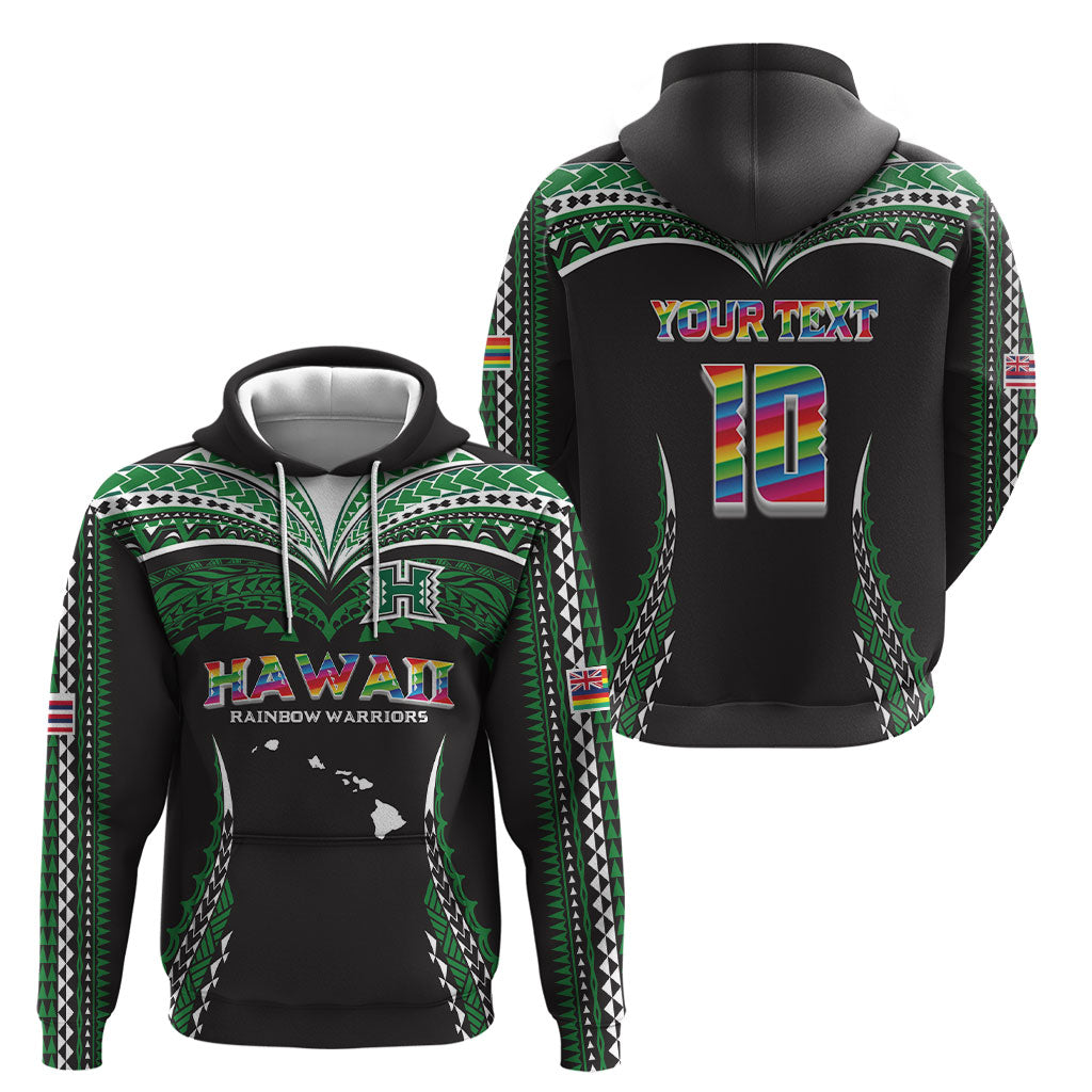 Custom Hawaii Rainbow Warriors Hoodie Polynesian Motif Black Color