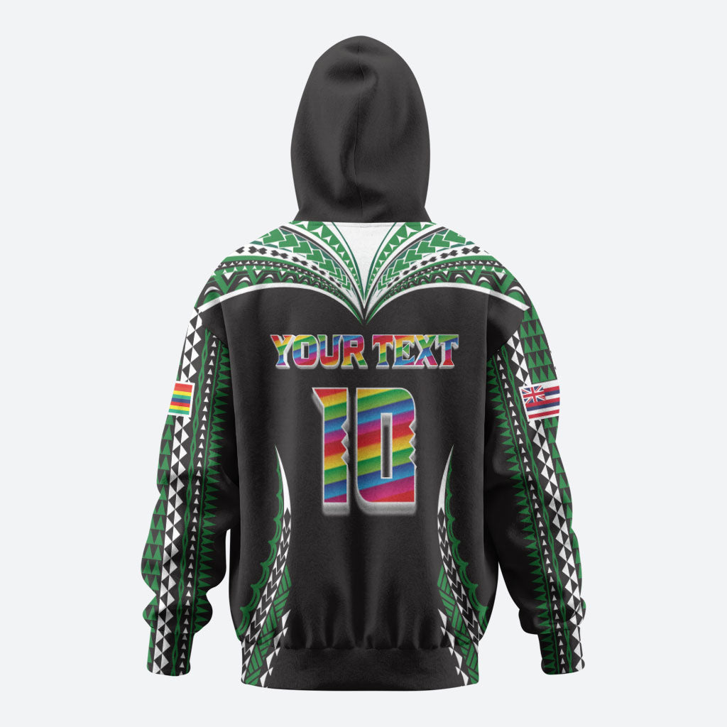 Custom Hawaii Rainbow Warriors Hoodie Polynesian Motif Black Color