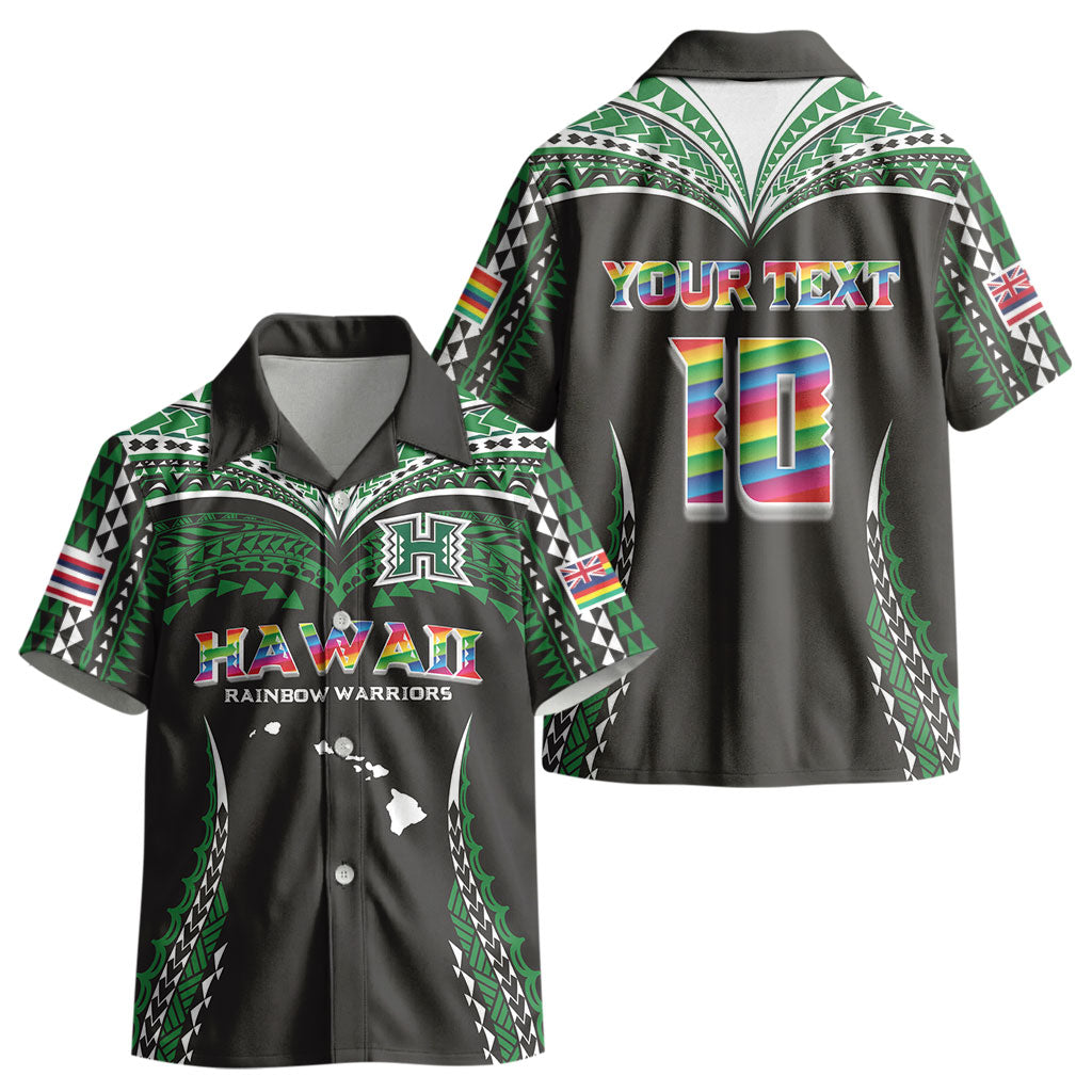 Custom Hawaii Rainbow Warriors Kid Hawaiian Shirt Polynesian Motif Black Color