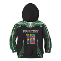 Custom Hawaii Rainbow Warriors Kid Hoodie Polynesian Motif Black Color