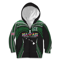 Custom Hawaii Rainbow Warriors Kid Hoodie Polynesian Motif Black Color