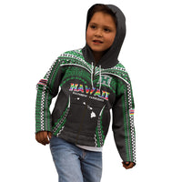 Custom Hawaii Rainbow Warriors Kid Hoodie Polynesian Motif Black Color