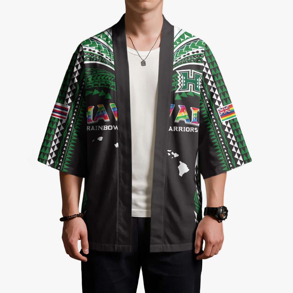 Custom Hawaii Rainbow Warriors Kimono Polynesian Motif Black Color