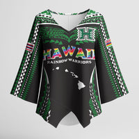 Custom Hawaii Rainbow Warriors Kimono Sleeve Blouse Polynesian Motif Black Color