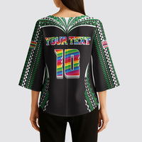 Custom Hawaii Rainbow Warriors Kimono Sleeve Blouse Polynesian Motif Black Color