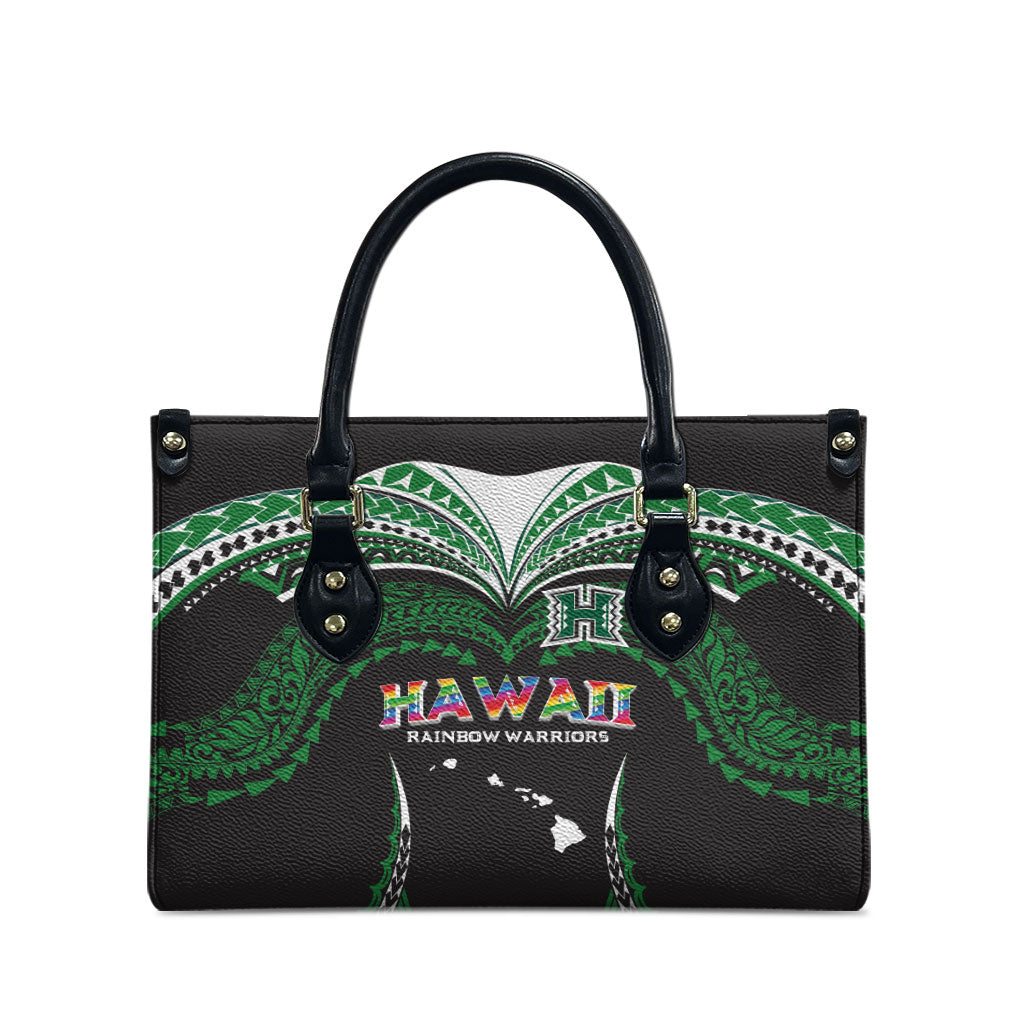 Hawaii Rainbow Warriors Leather Bag Polynesian Motif Black Color