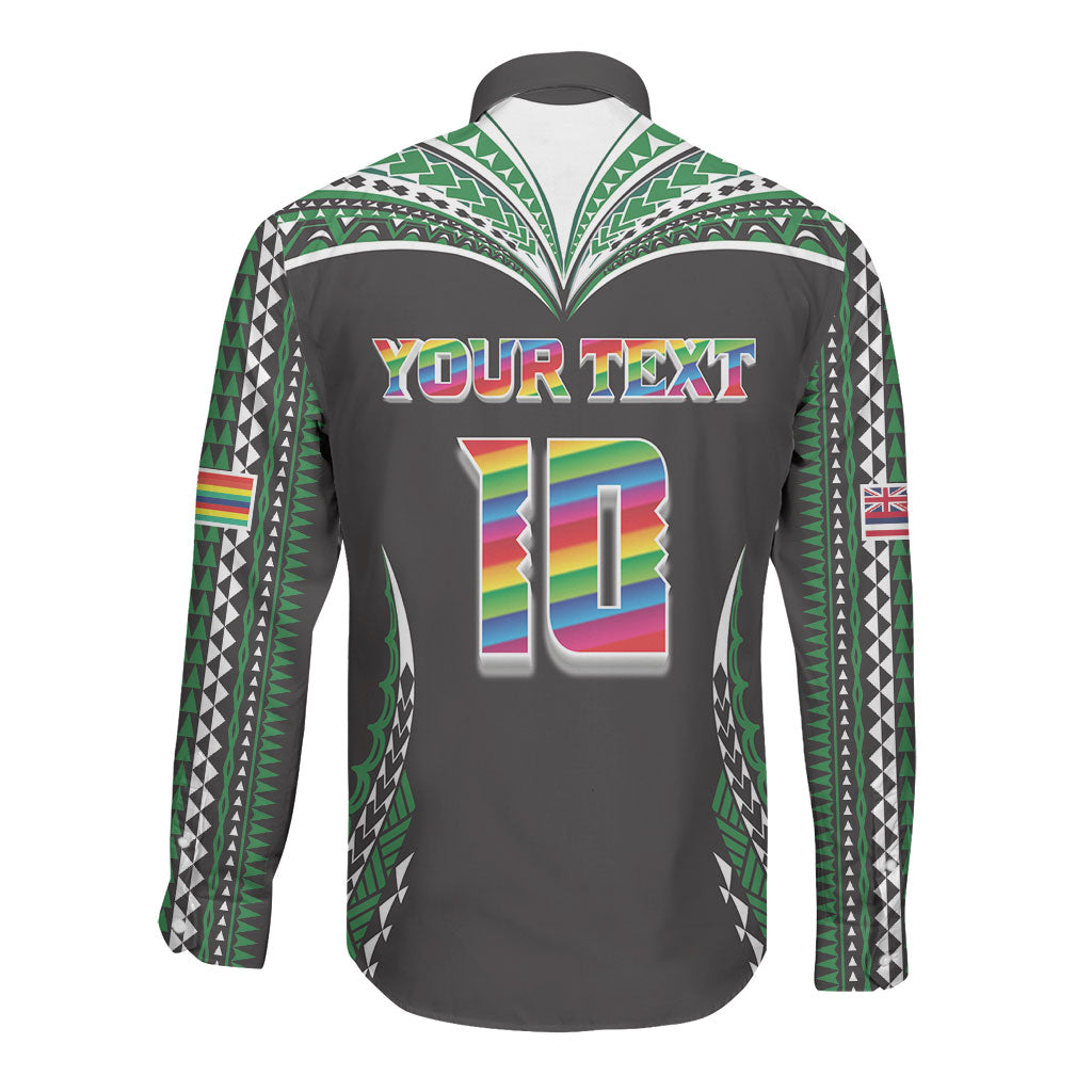 Custom Hawaii Rainbow Warriors Long Sleeve Button Shirt Polynesian Motif Black Color