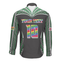 Custom Hawaii Rainbow Warriors Long Sleeve Button Shirt Polynesian Motif Black Color