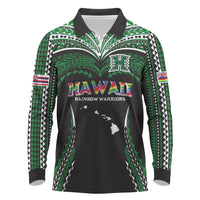 Custom Hawaii Rainbow Warriors Long Sleeve Polo Shirt Polynesian Motif Black Color