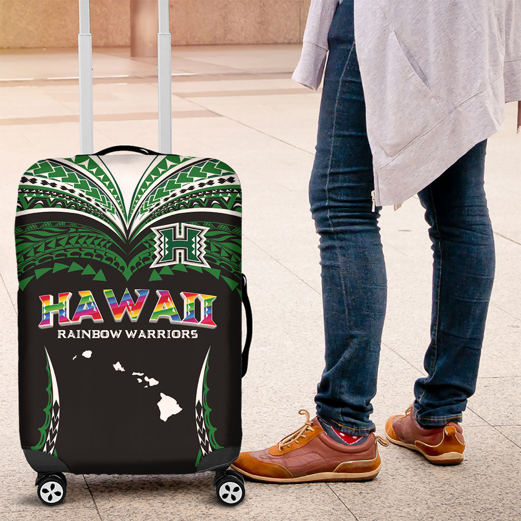 Hawaii Rainbow Warriors Luggage Cover Polynesian Motif Black Color