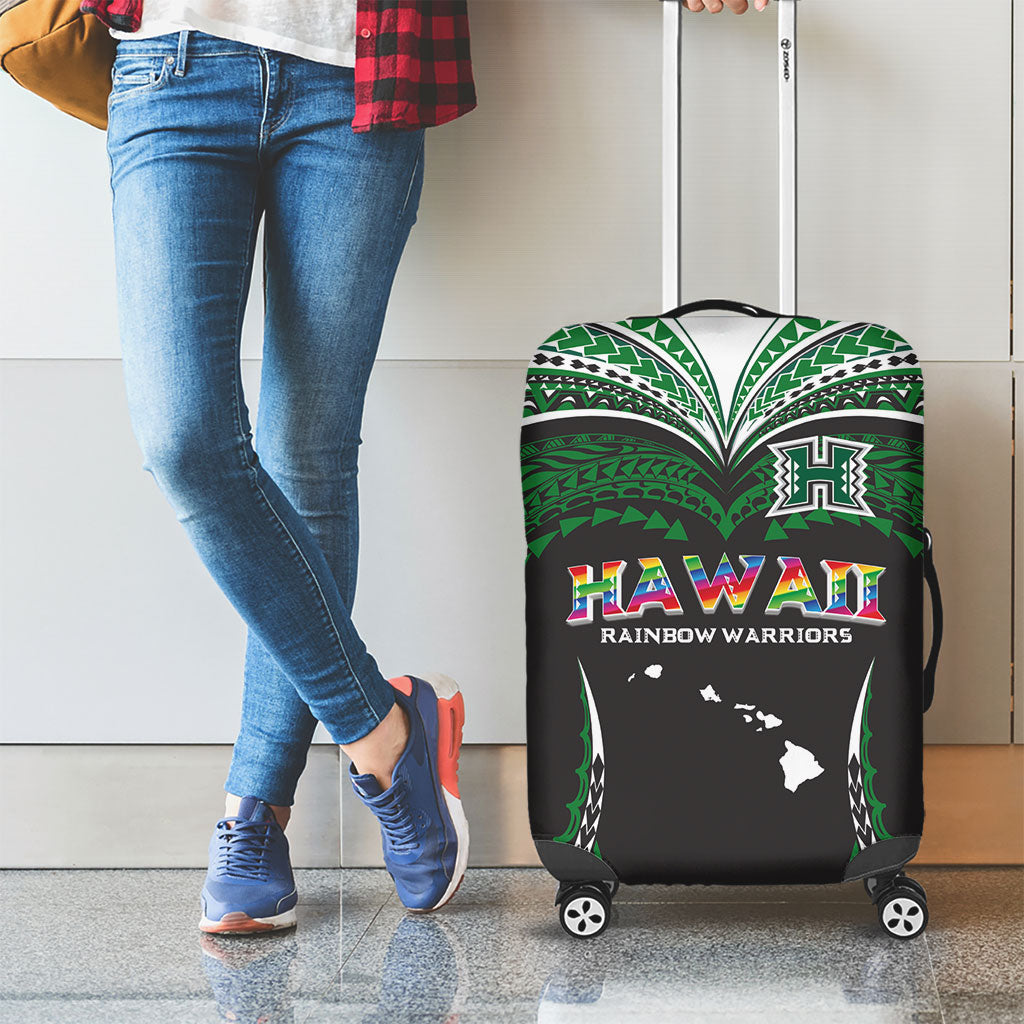 Hawaii Rainbow Warriors Luggage Cover Polynesian Motif Black Color