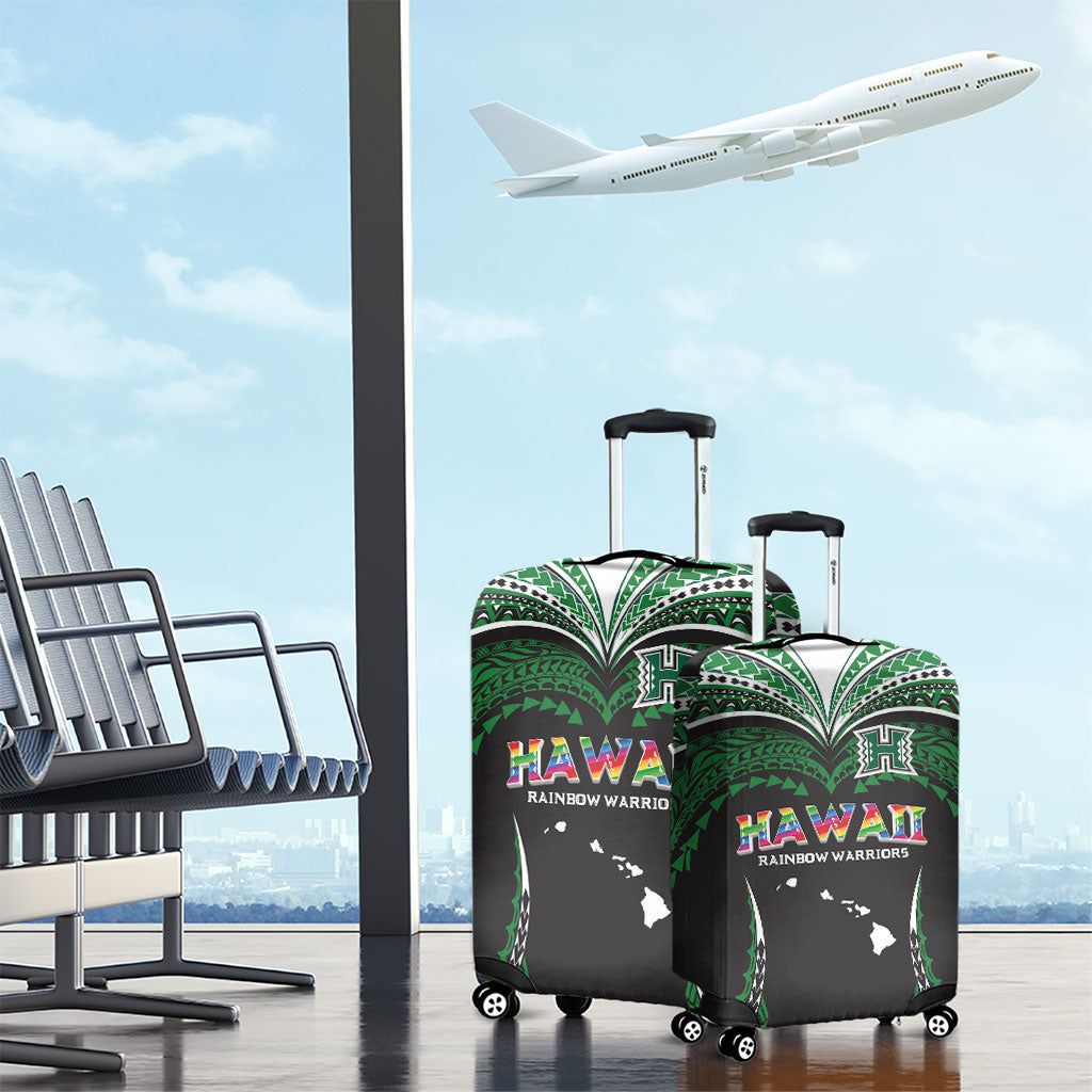Hawaii Rainbow Warriors Luggage Cover Polynesian Motif Black Color