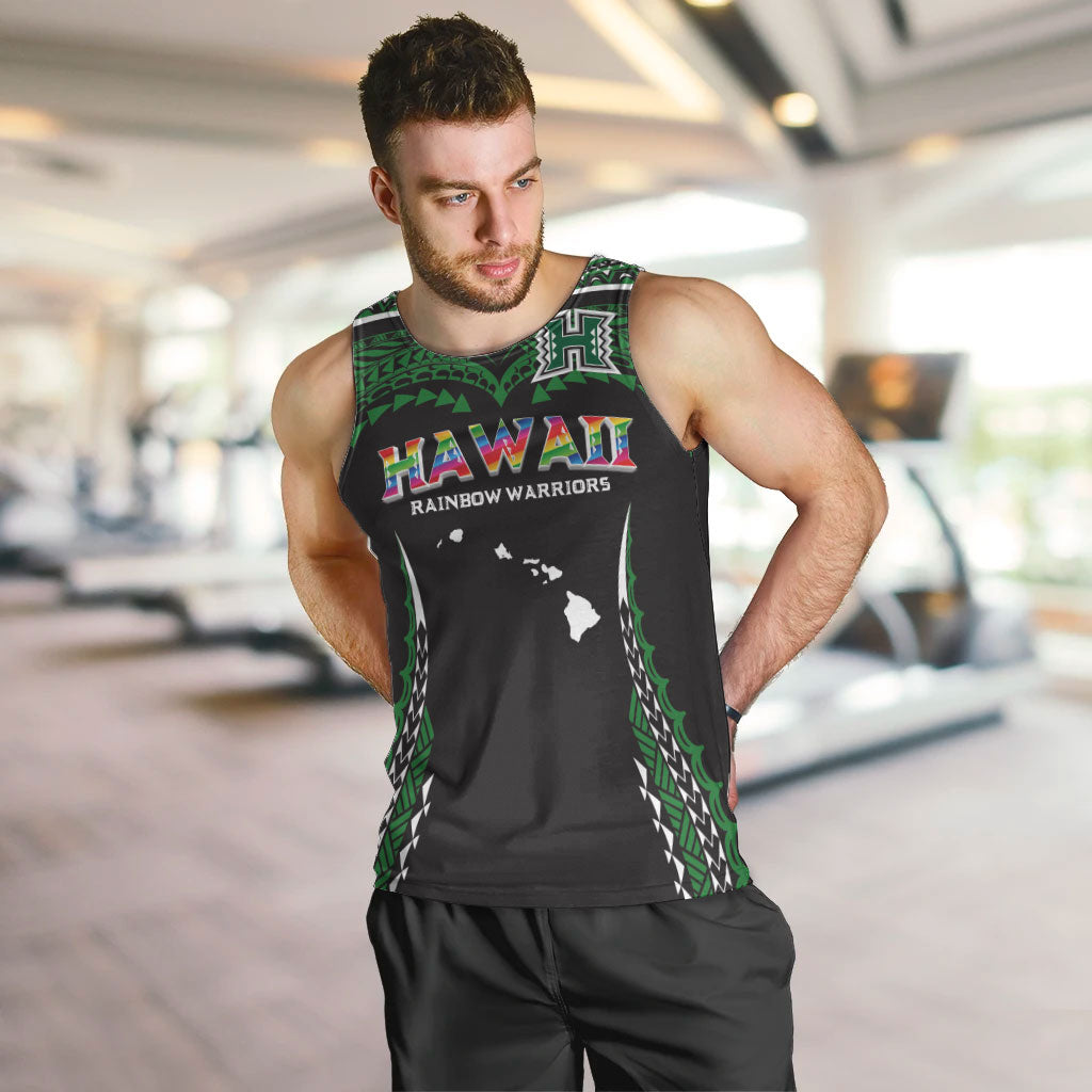 Custom Hawaii Rainbow Warriors Men Tank Top Polynesian Motif Black Color