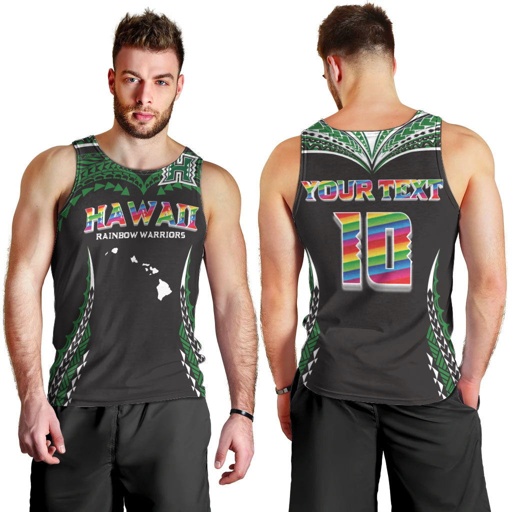 Custom Hawaii Rainbow Warriors Men Tank Top Polynesian Motif Black Color