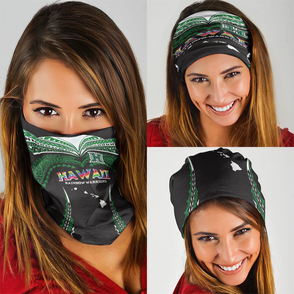 Hawaii Rainbow Warriors Neck Gaiter Polynesian Motif Black Color