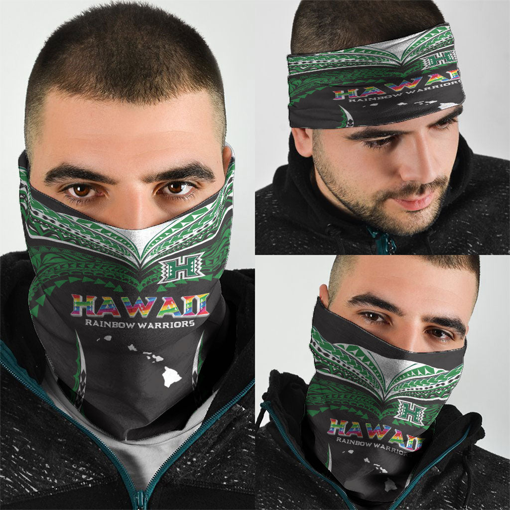 Hawaii Rainbow Warriors Neck Gaiter Polynesian Motif Black Color