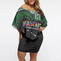 Custom Hawaii Rainbow Warriors Off Shoulder Short Dress Polynesian Motif Black Color