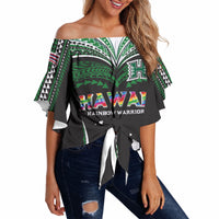 Custom Hawaii Rainbow Warriors Off Shoulder Wrap Waist Top Polynesian Motif Black Color