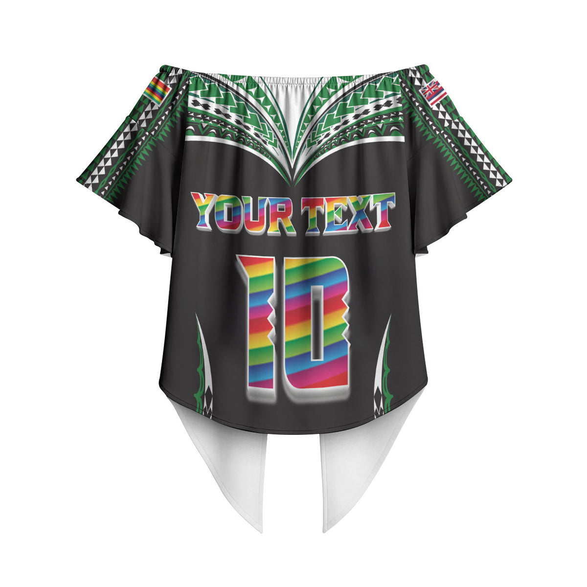Custom Hawaii Rainbow Warriors Off Shoulder Wrap Waist Top Polynesian Motif Black Color