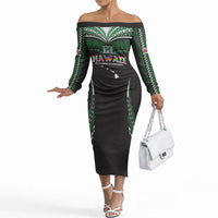 Custom Hawaii Rainbow Warriors Off The Shoulder Long Sleeve Dress Polynesian Motif Black Color