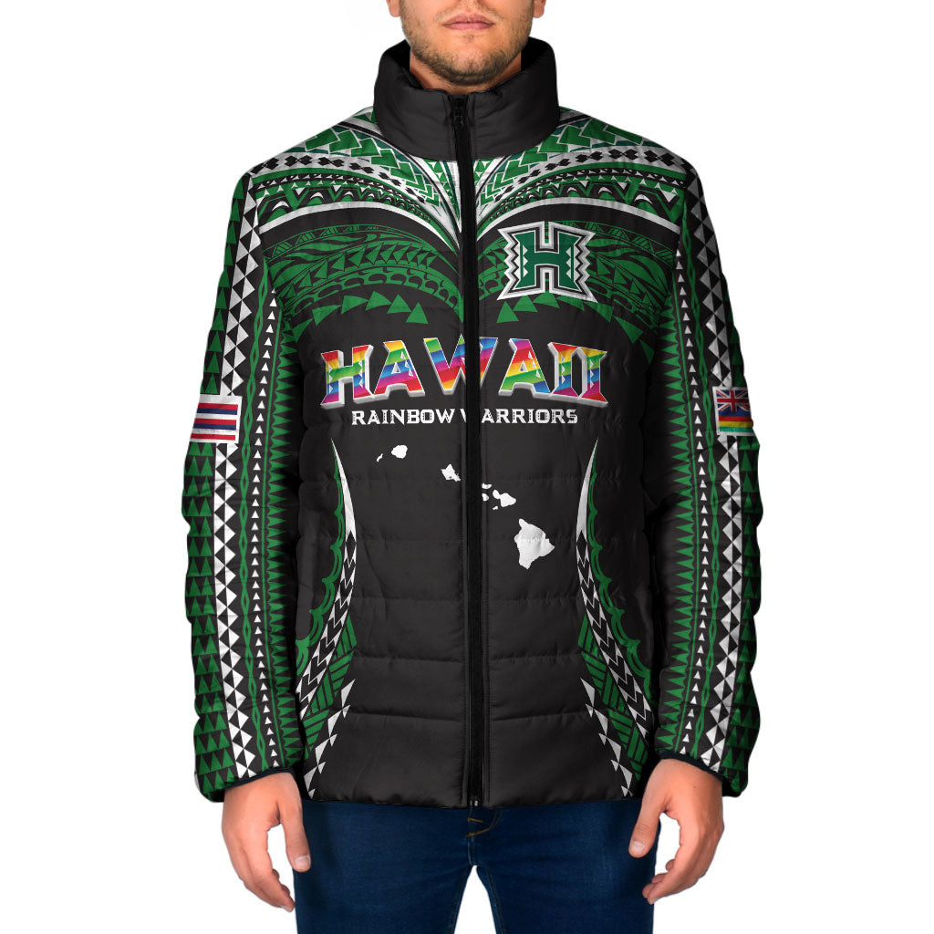 Custom Hawaii Rainbow Warriors Padded Jacket Polynesian Motif Black Color