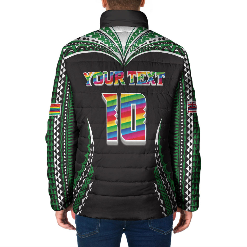 Custom Hawaii Rainbow Warriors Padded Jacket Polynesian Motif Black Color