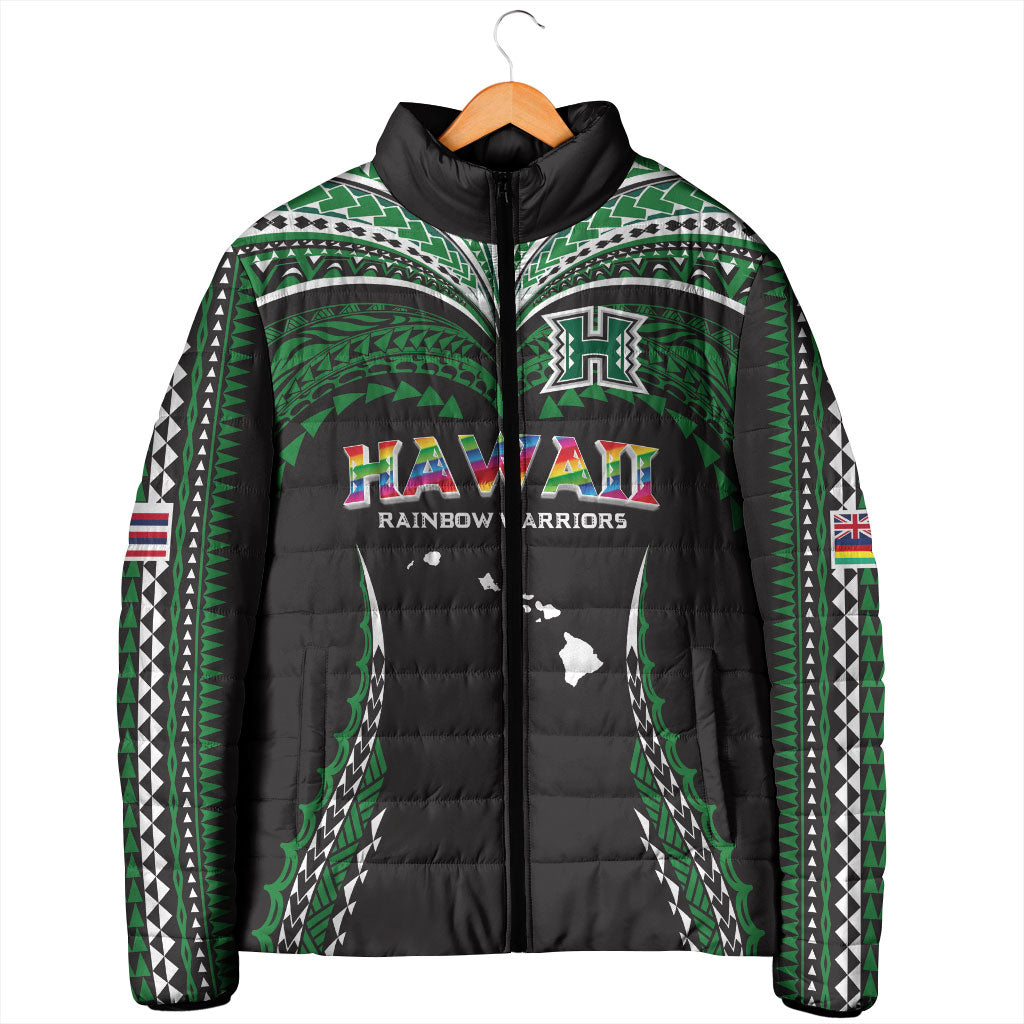 Custom Hawaii Rainbow Warriors Padded Jacket Polynesian Motif Black Color
