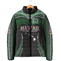 Custom Hawaii Rainbow Warriors Padded Jacket Polynesian Motif Black Color