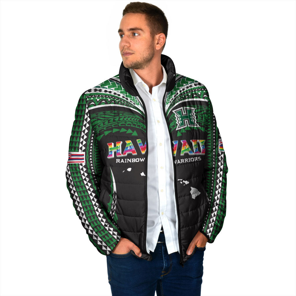 Custom Hawaii Rainbow Warriors Padded Jacket Polynesian Motif Black Color
