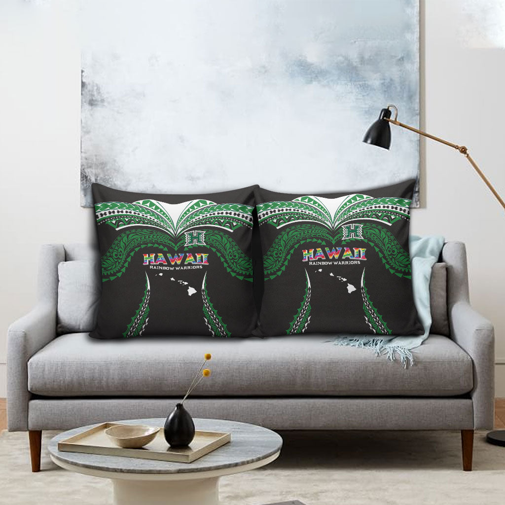 Hawaii Rainbow Warriors Pillow Cover Polynesian Motif Black Color