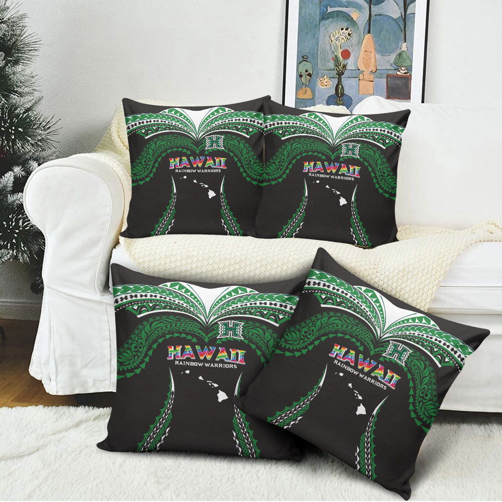 Hawaii Rainbow Warriors Pillow Cover Polynesian Motif Black Color