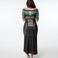 Custom Hawaii Rainbow Warriors Puletasi Polynesian Motif Black Color