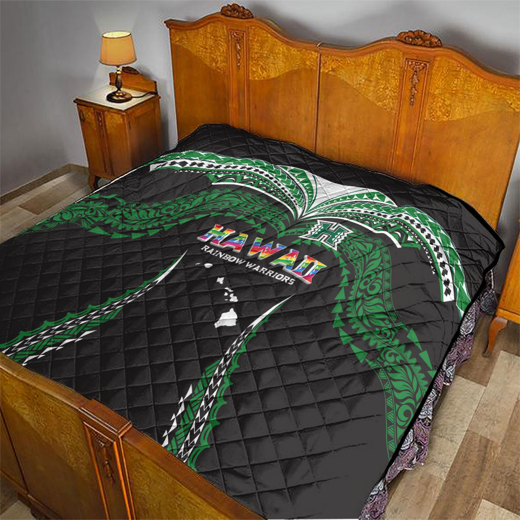 Hawaii Rainbow Warriors Quilt Polynesian Motif Black Color