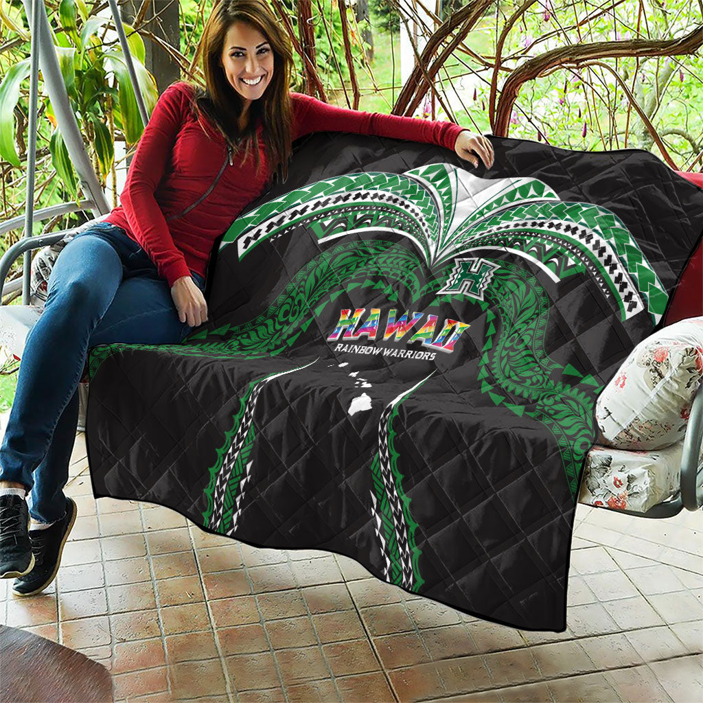 Hawaii Rainbow Warriors Quilt Polynesian Motif Black Color