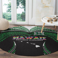 Hawaii Rainbow Warriors Round Carpet Polynesian Motif Black Color