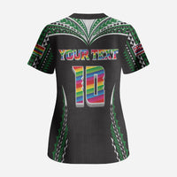 Custom Hawaii Rainbow Warriors Scrub Top Polynesian Motif Black Color