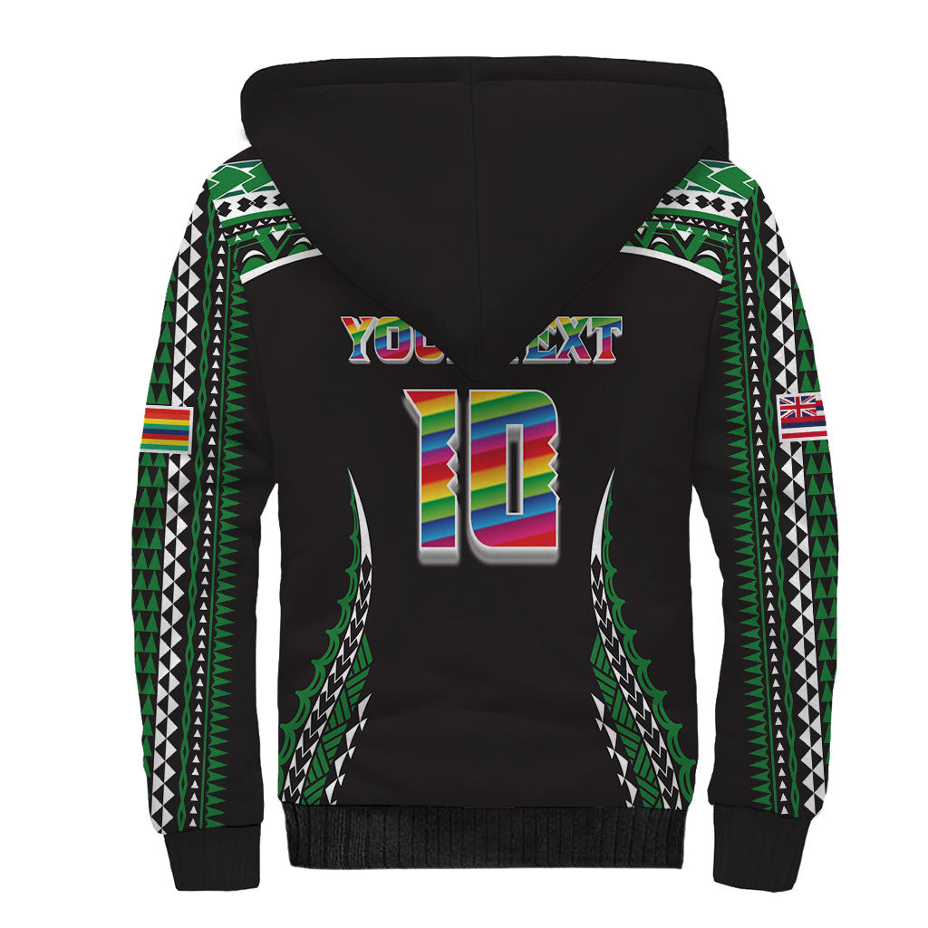 Custom Hawaii Rainbow Warriors Sherpa Hoodie Polynesian Motif Black Color