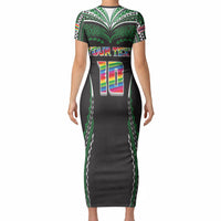 Custom Hawaii Rainbow Warriors Short Sleeve Bodycon Dress Polynesian Motif Black Color