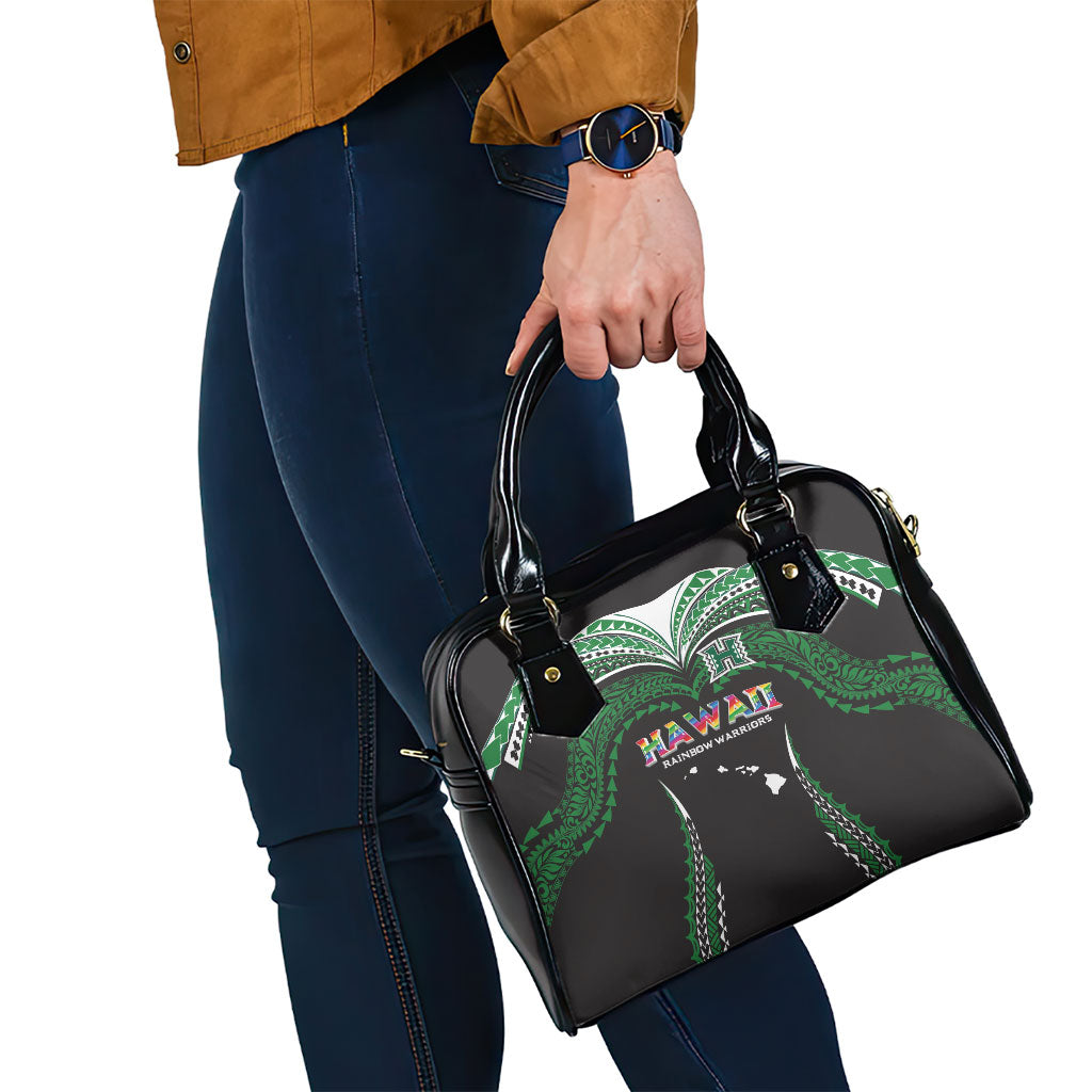 Hawaii Rainbow Warriors Shoulder Handbag Polynesian Motif Black Color